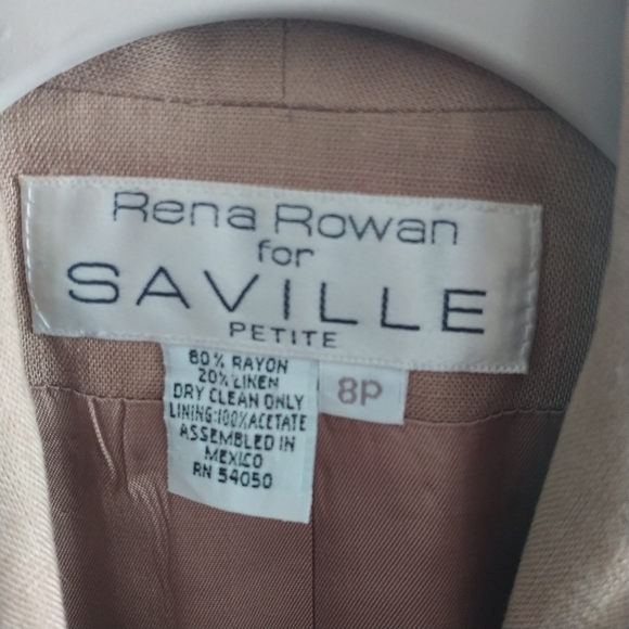 Rena Rowan for Saville Petite Tan Linen Blend Vintage Double Breasted Blazer 8P - Picture 6 of 12